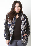 Tropical Print Zip Up Bomber Jacket