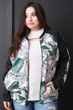 Tropical Print Zip Up Bomber Jacket