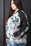 Tropical Print Zip Up Bomber Jacket