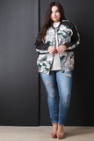 Tropical Print Zip Up Bomber Jacket