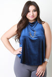 Velvet Sleeveless Mock Neck Top