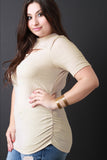 Ribbed Knit Keyhole Short Sleeves Top