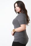 Ribbed Knit Keyhole Short Sleeves Top