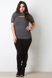 Ribbed Knit Keyhole Short Sleeves Top
