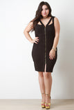 Illusion Stripe Zip Up Sleeveless Strappy Sheath Dress