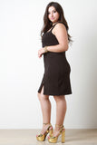 Illusion Stripe Zip Up Sleeveless Strappy Sheath Dress