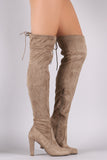 Suede Drawstring Tie Thick Heeled Over-The-Knee Boots