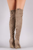 Suede Drawstring Tie Thick Heeled Over-The-Knee Boots