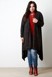 Marled Knit Draped Open Front Longline Cardigan