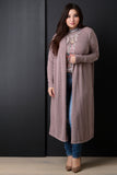 Ribbed Knit Long Sleeves Open Front Cardigan