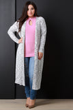 Marled and Ribbed Longline Open Front Cardigan