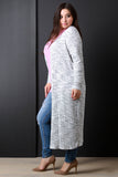 Marled and Ribbed Longline Open Front Cardigan