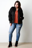 Fishnet Mesh Pocketed Zip-Up Bomber Jacket