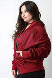 Fishnet Mesh Pocketed Zip-Up Bomber Jacket