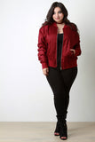 Fishnet Mesh Pocketed Zip-Up Bomber Jacket