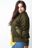 Fishnet Mesh Pocketed Zip-Up Bomber Jacket