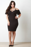 Cold Shoulder Cross Strap Neckline Bodycon Dress