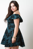 Flocked Floral Print Off The Shoulder Skater Dress