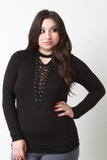 Deep V Lace Up Long Sleeve Tee