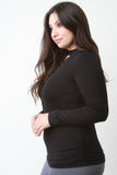 Deep V Lace Up Long Sleeve Tee