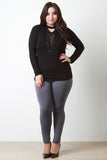 Deep V Lace Up Long Sleeve Tee