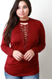 Deep V Lace Up Long Sleeve Tee