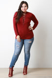 Deep V Lace Up Long Sleeve Tee