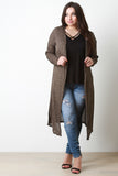Marled Elbow Patch Open Knit Longline Cardigan