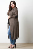 Marled Elbow Patch Open Knit Longline Cardigan