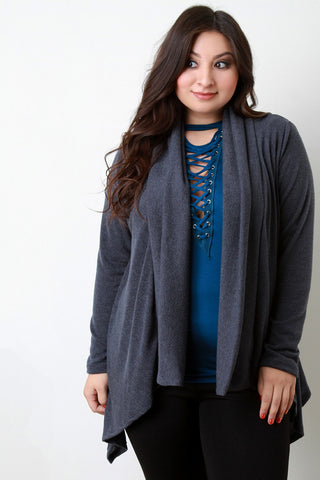 Loose Knit Draped Wide Collar Cardigan