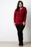 Grommet Trim Lace-Up V-Neck Top