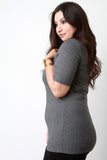 Rib Knit Mock Neck Keyhole Short Sleeve Top