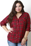 Plaid Button-Up Tab Long Sleeves Top