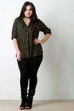 Plaid Button-Up Tab Long Sleeves Top