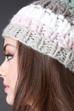 Chunky Rib Knit Stripe Pom Pom Beanie