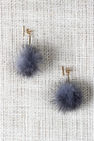 Single Bar Earrings with Dangling Pom-Pom Jacket