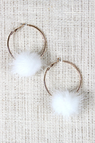 Furry Pom Pom Hoop Earrings