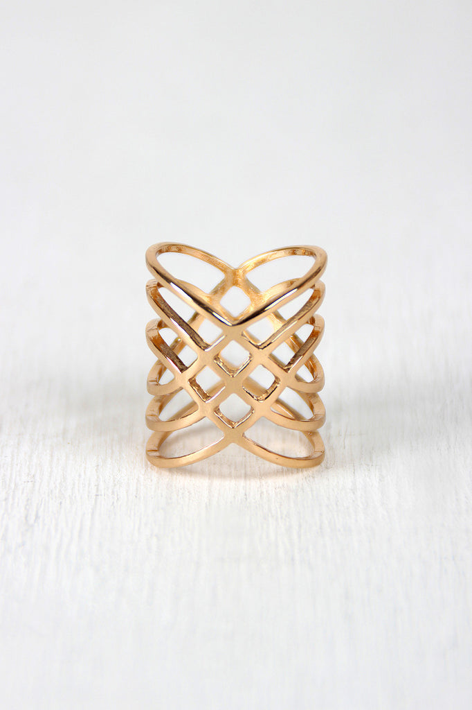 Crossover Diamond Cutout Armor Ring