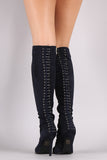 Suede Grommets Corset Lace Up Stiletto Boots