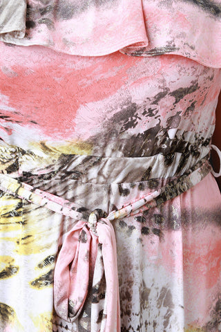 Mixed Print Ruffle Self-Tie Maxi Dress
