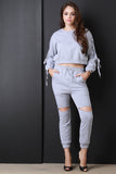 French Terry Cut Out Drawstring Jogger Pants