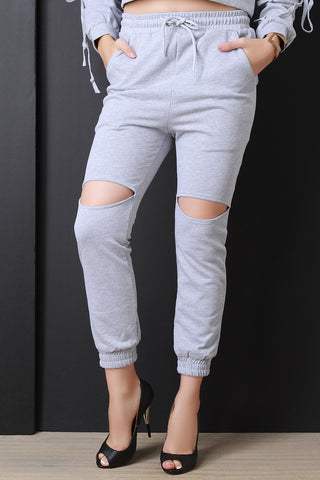 French Terry Cut Out Drawstring Jogger Pants