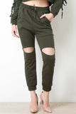 French Terry Cut Out Drawstring Jogger Pants