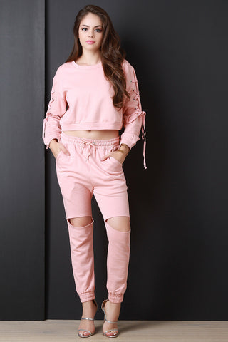 French Terry Cut Out Drawstring Jogger Pants