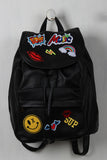 Patched Vegan Leather Drawstring Backpack
