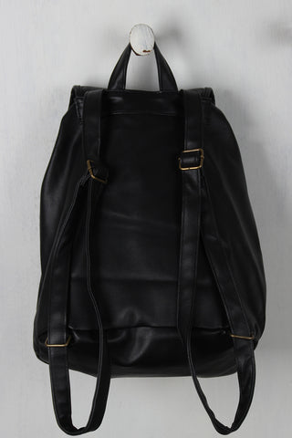 Patched Vegan Leather Drawstring Backpack
