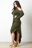 Cold Shoulder Draped Skirt Maxi Dress