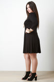 Tassel Lace-Up Embroider Quarter Sleeves Shift Dress