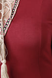 Tassel Lace-Up Embroider Quarter Sleeves Shift Dress
