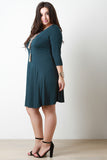 Tassel Lace-Up Embroider Quarter Sleeves Shift Dress